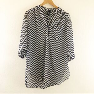WetSeal Zig Zag Print Mesh Long Sleeve Blouse L